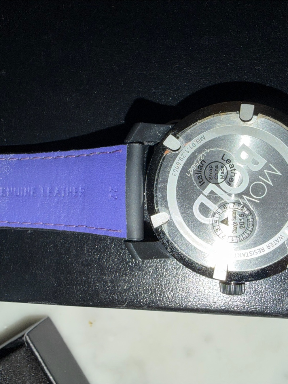 Movado Black Dial with Gold Accents Leather Watch - Picture 4 of 6